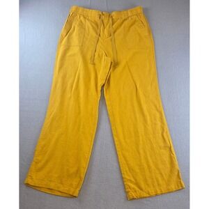 Land 'n Sea Mustard Yellow Linen Blend Wide Leg Drawstring Pants M/L Comfort